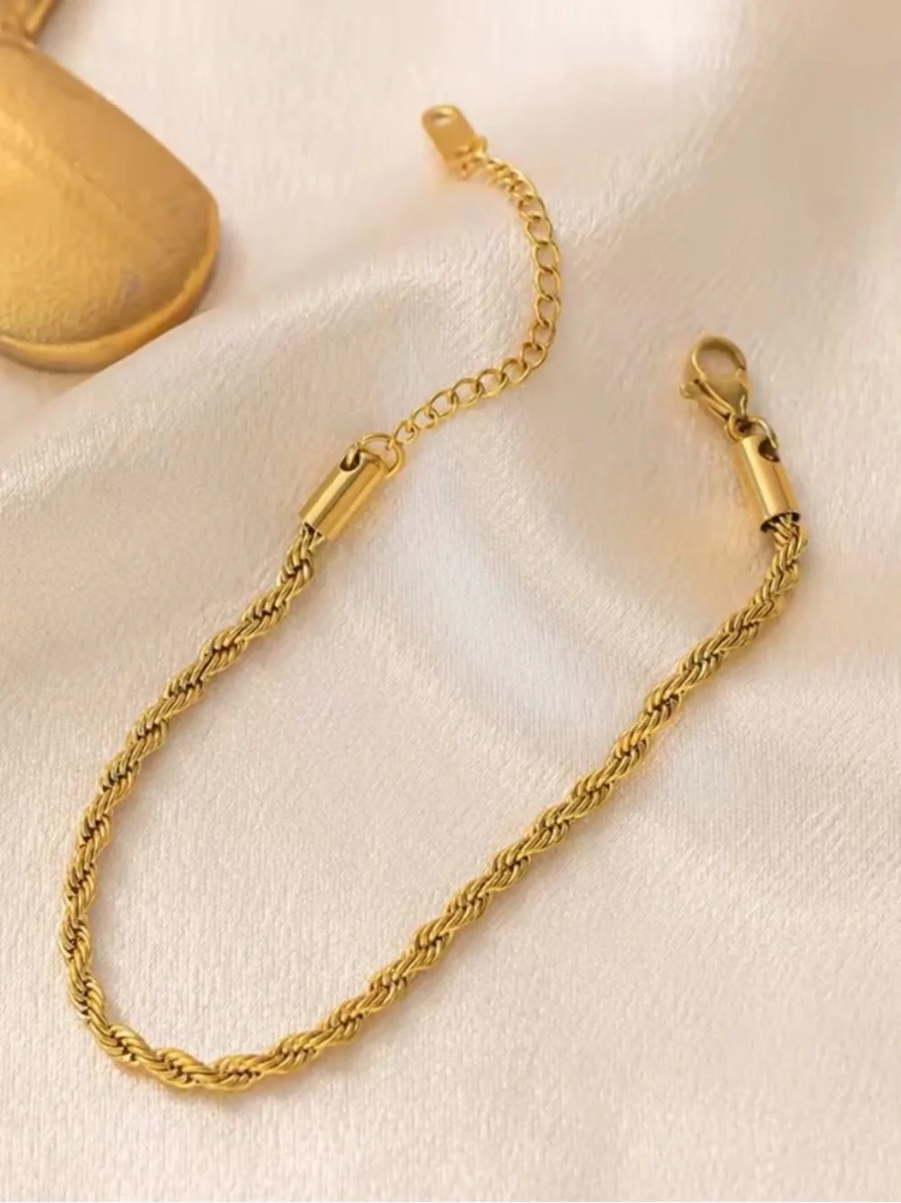 Twisted Rope Necklace Bracelet Set 18K Gold Stainless Steel - Picture 8 of 8